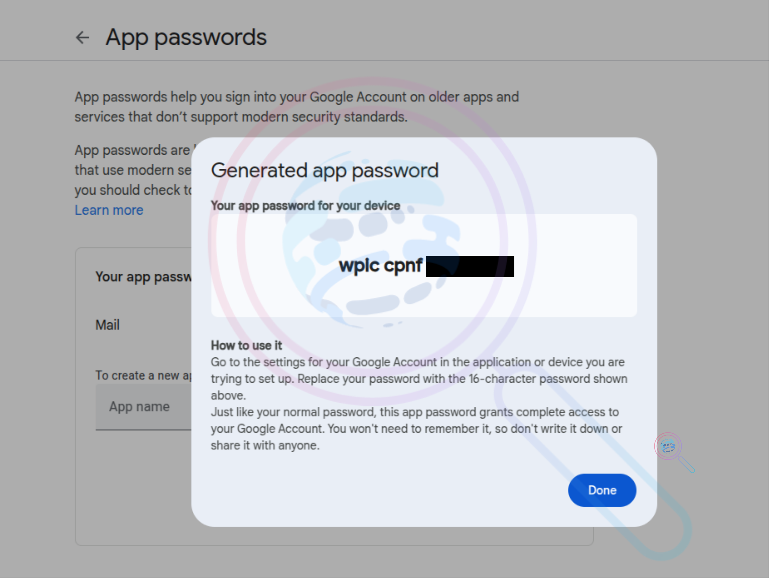 App password generated