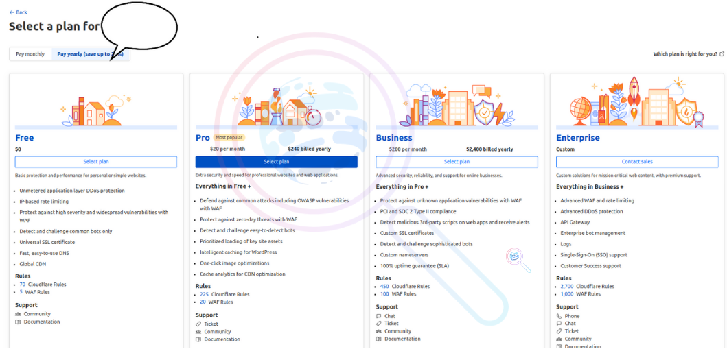 Cloudflare plan selection